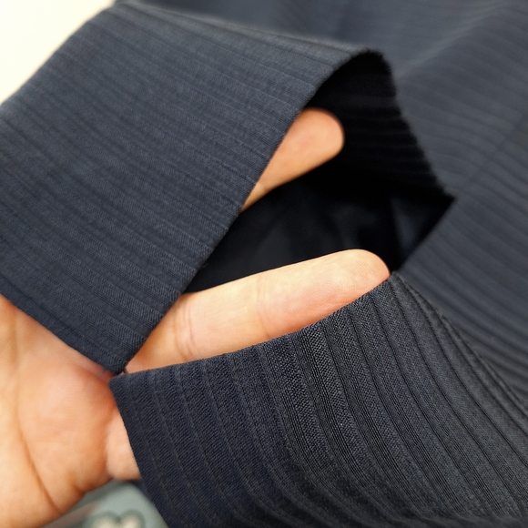 Worth 100% Silk Navy Blue Ribbed Midi Pencil Skirt Sz 10 - Picture 4 of 11